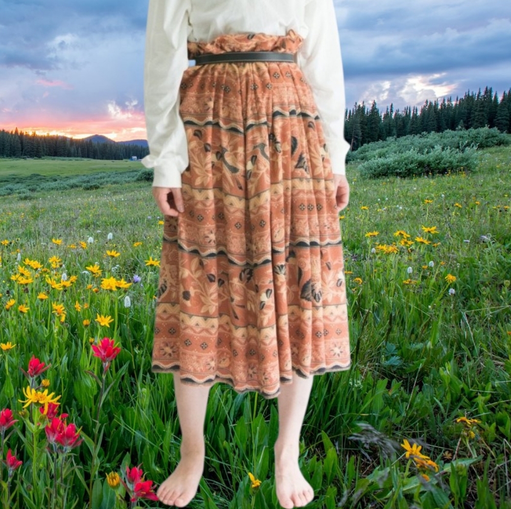 🟣US14🍀Vintage Rust A-Line Skirt with pockets